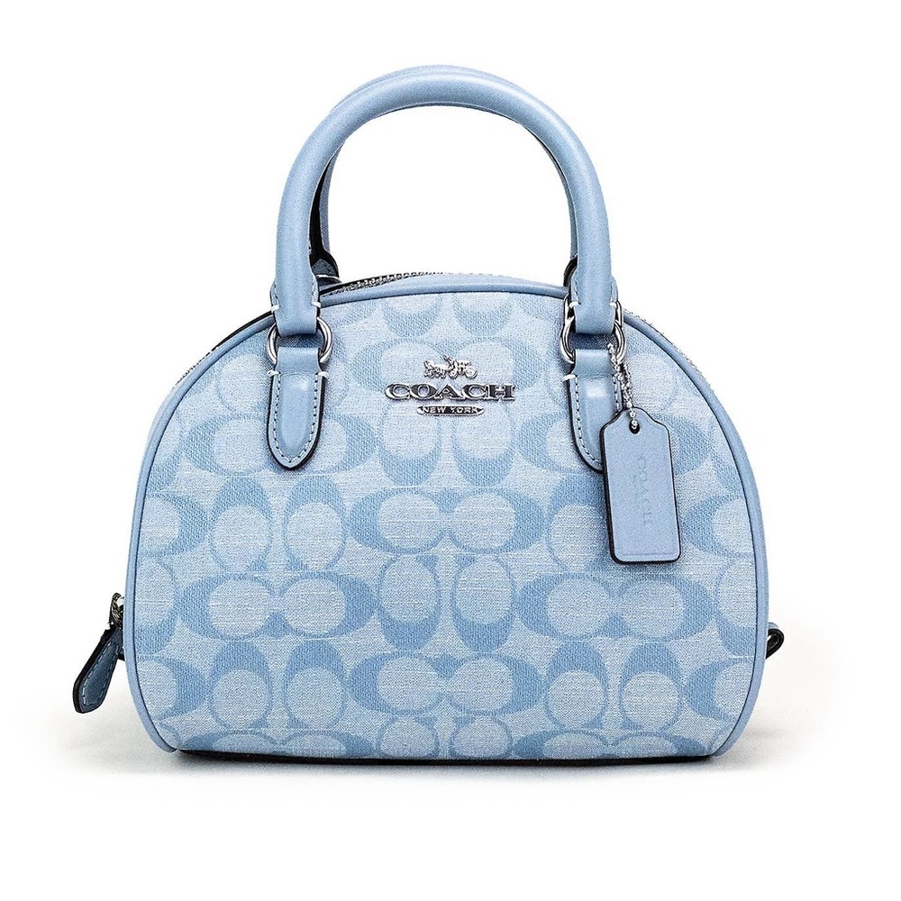 NWT Coach CH140 Sydney Satchel X-body Signature Chambray & Leather In CORNFLOWER